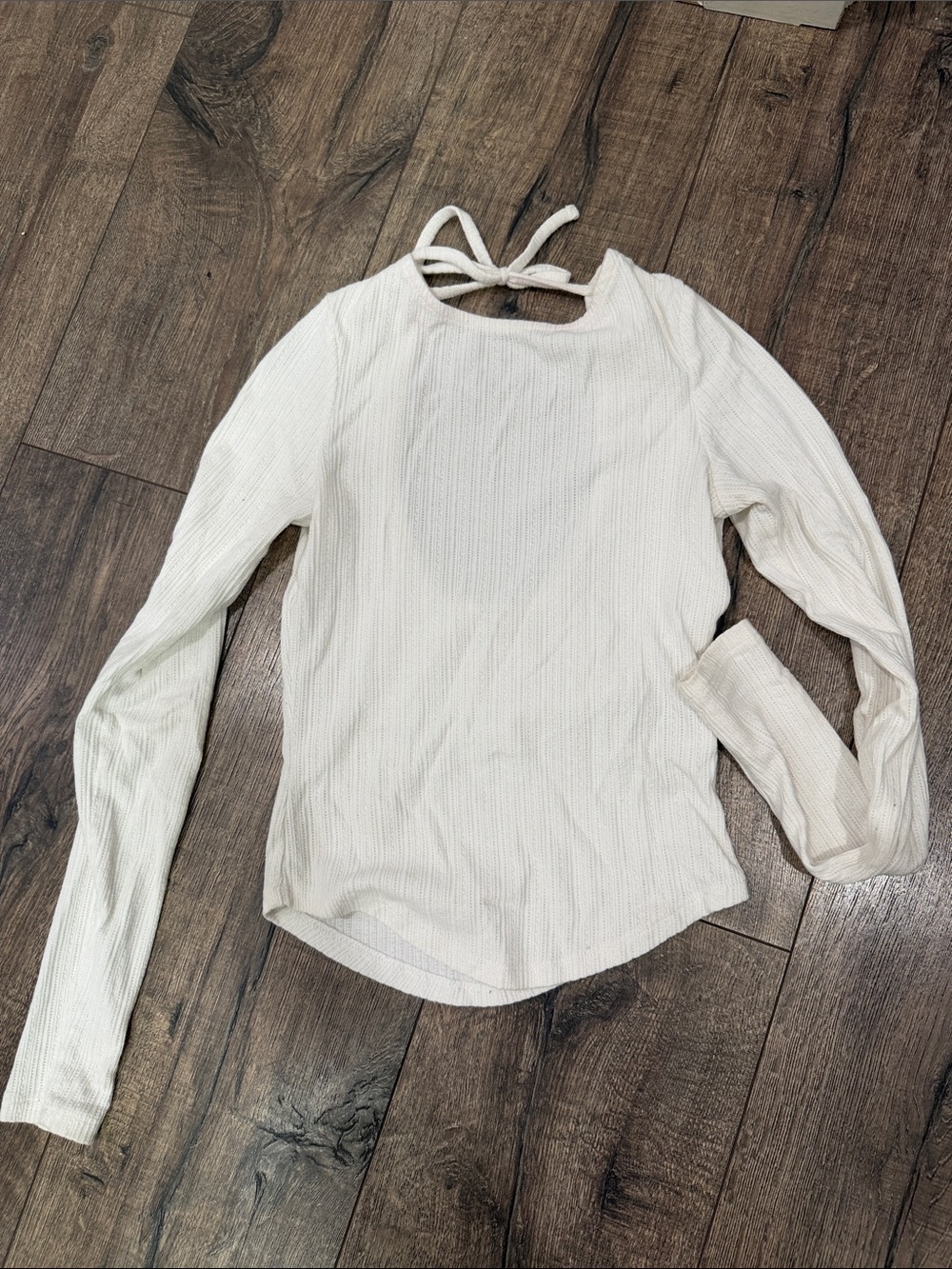 Cotton On Women's Cream Long-Sleeve Tie-Back Ribbed Top xxs